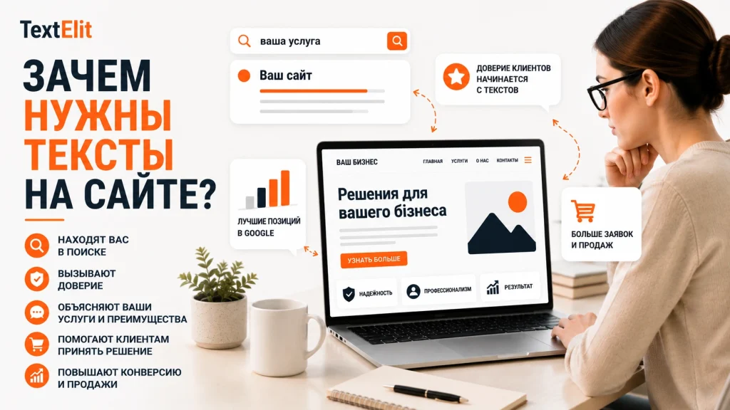Иллюстрация к статье: Зачем нужны тексты на сайте?